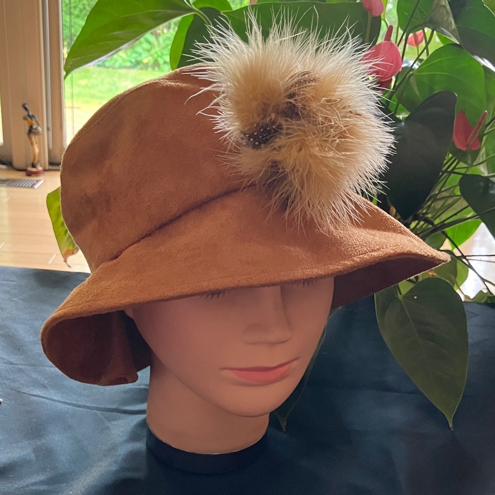 Elegant Taupe Hat with Feather Accent